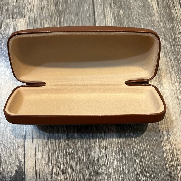 Longchamp Brown Leather Eyeglasses or Sunglasses Case Hard Shell Clamshell - Picture 4 of 4